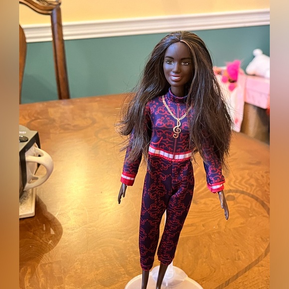 Black Barbie in sweat suit with music notes - Picture 2 of 6